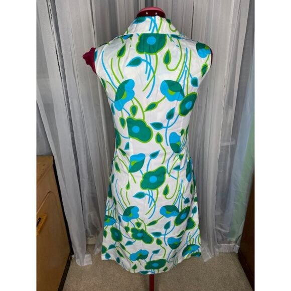 shirt dress floral vintage 1960s mod flower power white blue green - Picture 3 of 12